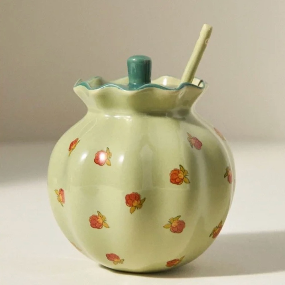 NEW Anthropologie Georgie Handpainted Decaled Stoneware Honey Pot NIB